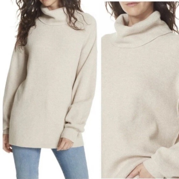 Free People Softly Structured Oversize Ribbed Knit Turtleneck Tunic Sweater S - Picture 4 of 9